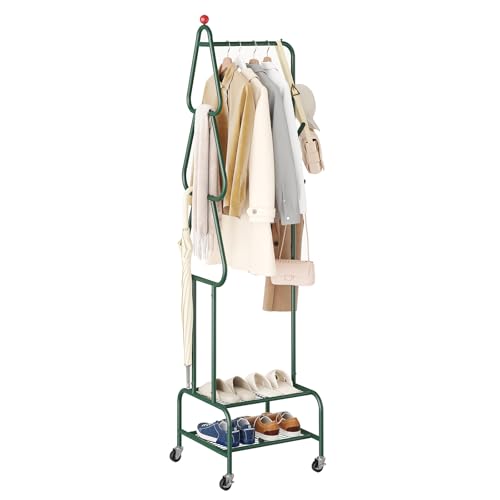 viewcare Coat Rack with Wheels, 4 Hooks Rolling Garment Rack, 360° Swivel Wheels with Brake, Heavy Duty Metal Rustproof for Entryway Bedroom