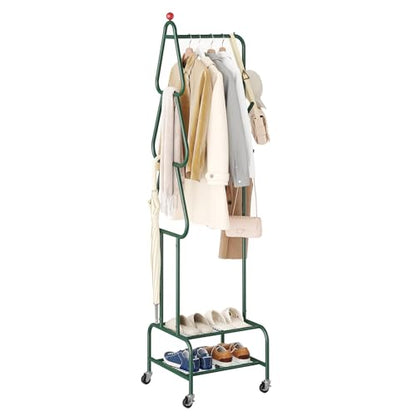 viewcare Coat Rack with Wheels, 4 Hooks Rolling Garment Rack, 360° Swivel Wheels with Brake, Heavy Duty Metal Rustproof for Entryway Bedroom