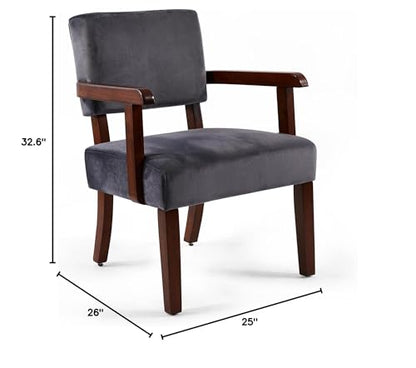 Velvet Accent Chair, Armchair with Solid Wood Frame and Legs, Gray | Living Room Chairs with Soft Thicken Cushion, Comfy Reading Chair for Bedroom, Waiting Room, Home Office, Easy Assembly - color: Velvet Gray, size: One Chair
