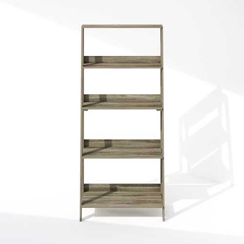 Furinno Ladder Display Shelf, 5-Tier Ladder Shelf, Standing Bookshelf, Display Storage Shelves, 13 x 23.6 x 53.5, for Living Room, Home Office, French Oak - color: French Oak