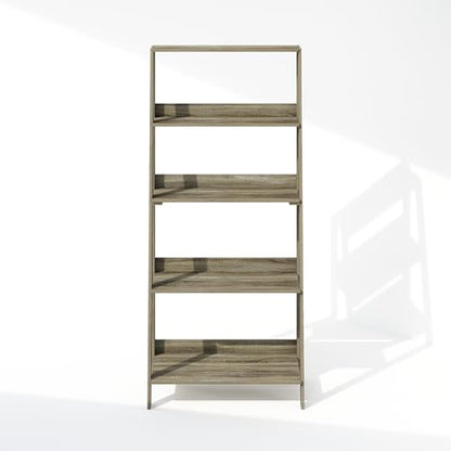 Furinno Ladder Display Shelf, 5-Tier Ladder Shelf, Standing Bookshelf, Display Storage Shelves, 13 x 23.6 x 53.5, for Living Room, Home Office, French Oak - color: French Oak