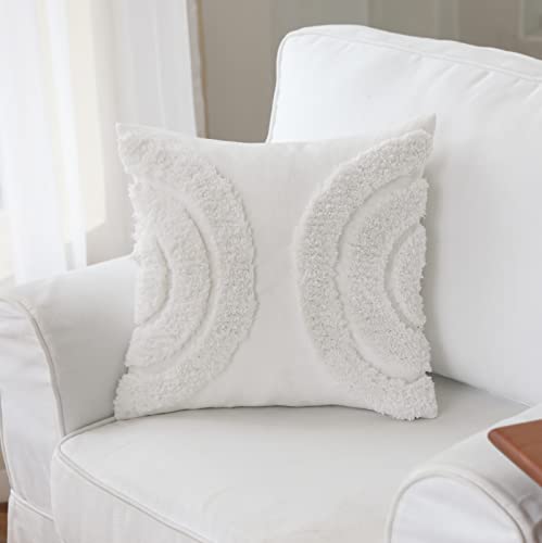 IKATYARN 18x18 Inches Arches Tufted Chenille Throw Pillow Cover, Boho Modern Decorative Geometric Cushion Case, Farmhouse Pillowcase for Couch Sofa Bedroom Living Room, White - color: White Arc