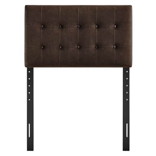Modway Emily Twin Size Performance Velvet Headboard in Chocolate Brown - Stain-Resistant Velvet Upholstery with Button Tufting and 7 Adjustable Height Positions - color: Chocolate Brown, size: Twin