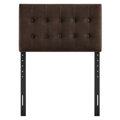 Modway Emily Twin Size Performance Velvet Headboard in Chocolate Brown - Stain-Resistant Velvet Upholstery with Button Tufting and 7 Adjustable Height Positions - color: Chocolate Brown, size: Twin