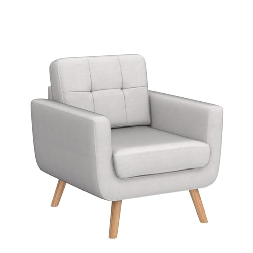 Tbfit Linen Fabric Single Sofa, Accent Chair, Mid Century Modern Armchair for Living Room, Bedroom Button Tufted Upholstered Comfy Reading Sofas, Beige - color: Beige, size: Single