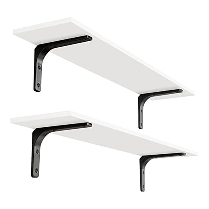 Long Wall Shelves, 39.4Inch Wooden Wall Mounted Shelves, Set of 2 | Large Floating Book Shelf, Metal Bracket, Easy Assembly, Max Load 33lbs, Wall Storage Ledges, Bedroom/Bathroom/Kitchen, White - color: White, size: 39.4 Inch