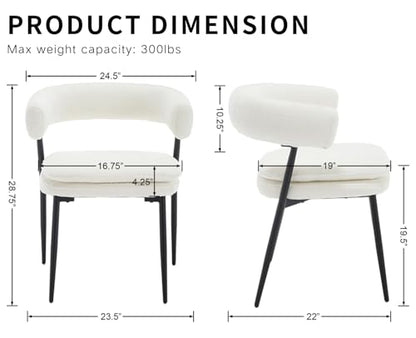 ROCITY White Dining Chairs Set of 2, Upholstered Kitchen Chairs | Curved Barrel Back, Chenille Fabric, Ideal for Dining Room - color: White, size: 2PCS