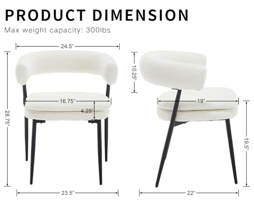 ROCITY White Dining Chairs Set of 2, Upholstered Kitchen Chairs | Curved Barrel Back, Chenille Fabric, Ideal for Dining Room - color: White, size: 2PCS