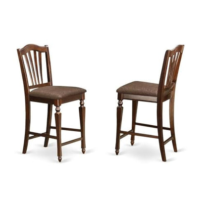 East West Furniture JACH3-MAH-C 3 Piece Counter Height Dining Set Contains a Round Dining Room Table with Pedestal and 2 Linen Fabric Upholstered Chairs, 36x36 Inch, Mahogany - color: Jach3-mah-c