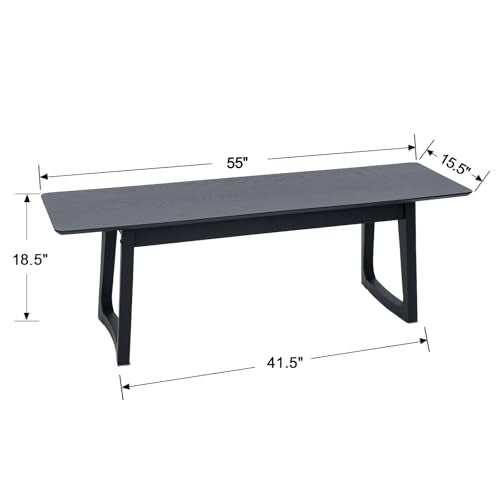 HNY Black Dining Bench, Farmhouse Solid Entryway Bench, 55 Inch Long Wooden Bench, Kitchen Dining Seat for Entryway/Dining Room/Kitchen/Living Room - color: Black Wood, size: 1 bench