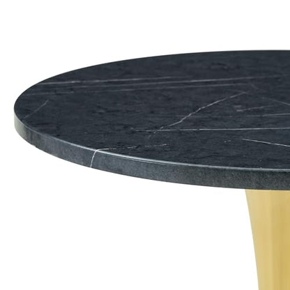 23.6" Round Dining Table, Mid-Century Modern Tulip Table with Thickened Tabletop & Metal Pedestal, Circle Bistro Table for Kitchen, Small Places, Apartments, Cafe - color: Grey Gold, size: 23.6" dining table