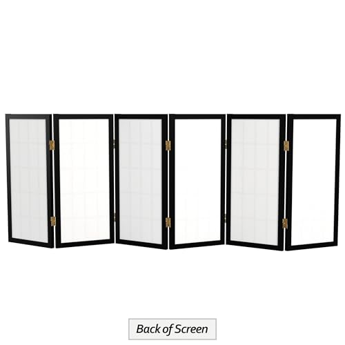 2 ft. Short Desktop Window Pane Shoji Screen - Black - 6 Panels - color: Black, size: 6 Panel