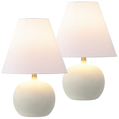 JONATHAN Y Asher 18.25" Gourd LED Table Lamp, Matte Cream, Set of 2 | Scandinavian Minimalist Style, White Linen Shade, Resin Metal Base, Bedside Nightstand, Rotary Switch, LED Bulbs Included - color: Matte Cream