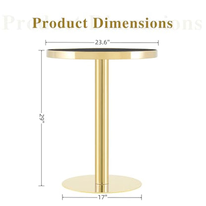 TesNus 23.6" Small Round Dining Table for 2, Circle Tulip Table, Faux Marble Top with Gold Metal Pedestal Base, Modern Leisure Coffee Table for Small Spaces, Cafe, Office, Black&Gold - color: Black Top&gold Base