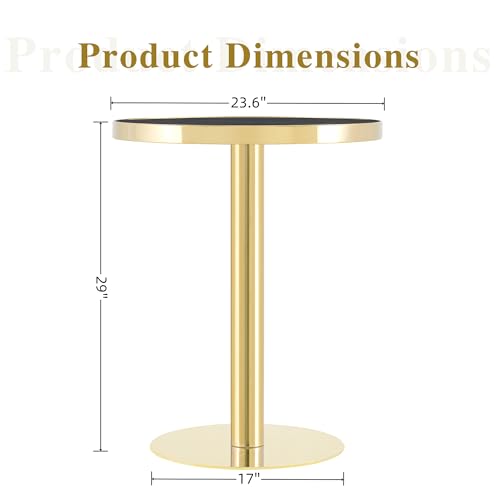 TesNus 23.6" Small Round Dining Table for 2, Circle Tulip Table, Faux Marble Top with Gold Metal Pedestal Base, Modern Leisure Coffee Table for Small Spaces, Cafe, Office, Black&Gold - color: Black Top&gold Base
