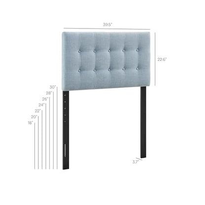 Modway Emily Twin Size Fabric Headboard in Sky Blue - Linen-Like Upholstery with Button Tufting and 7 Adjustable Height Positions - color: Sky Blue, size: Twin
