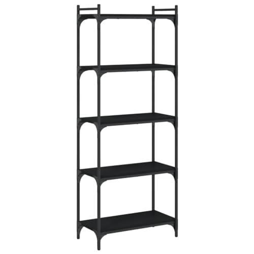 5-Tier Industrial Bookshelf, Modern Metal Frame Bookcase for Home Office, Living Room Storage Rack with Adjustable Feet, Black, 23.6x11.8x60.6 inch - color: Black 8