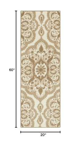 Maples Rugs Vivian Medallion Runner Rug - Made in USA - Washable, Non Slip, Indoor Carpet for Hallway, Kitchen, and Laundry Room, 1'8 x 5'', Beige - color: Beige, size: 1'8" x 5' (Runner)