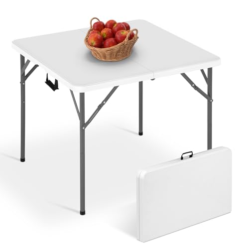 34" Folding Card Table, Heavy Duty Plastic Square Table - Portable Fold-in-Half w/Handle & Lock for Camping, BBQ, Party, Events - size: 34‘’ Square