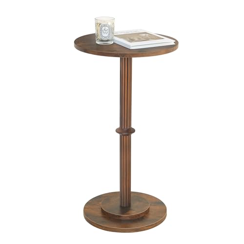 MaxSmeo Drink Table, Small Side Table for Small Spaces, Modern Round End Table with Fluted Wood Leg, Rustic Brown - color: Rustic