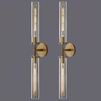 Brass Wall Sconces, 30in Gold 2-Light Double Glass Sconces Wall Lighting, Bathroom Knurled Vanity Light Sconces, Wall Lights for Living Room Bedroom（Including Bulb） - color: Brass- 30 inch-2 Pack, size: 2 Pack