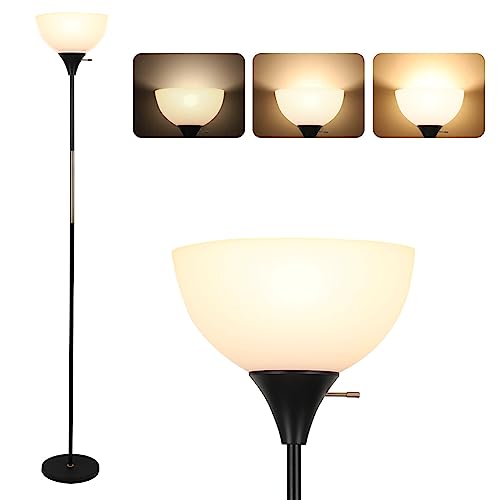 LALISU Floor Lamp, Dimmable Standing Lamp, 3 Ways Brightness Led Floor Lamp | Rotary Switch Floor Lamps Modern Industrial Lamp with Shade, Tall Lamps for Living Room Bedroom Office Dining Room (Black) - color: Black
