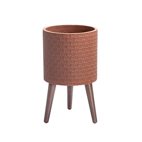 D'vine Dev Planter Pot with Wood Stand, 10 in, Terra Cotta, 88-Z-B-3 | Mid-Century Modern Style, Elevated Plant Display, Drainage Hole and Plug, Functional & Stylish, Modern Indoor Planter - color: Terra Cotta, size: Medium