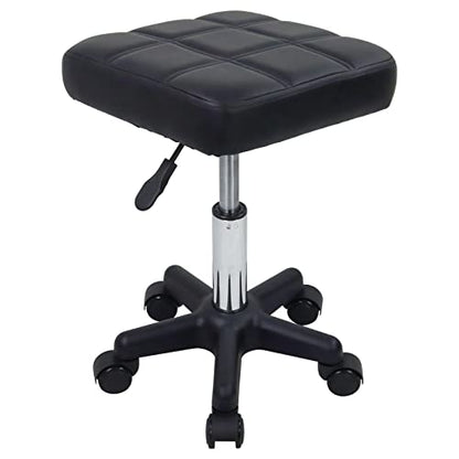 FURWOO Square Swivel Stool with Wheels PU Leather Rolling Stool Height Adjustable for Spa Salon Massage Black - color: Black