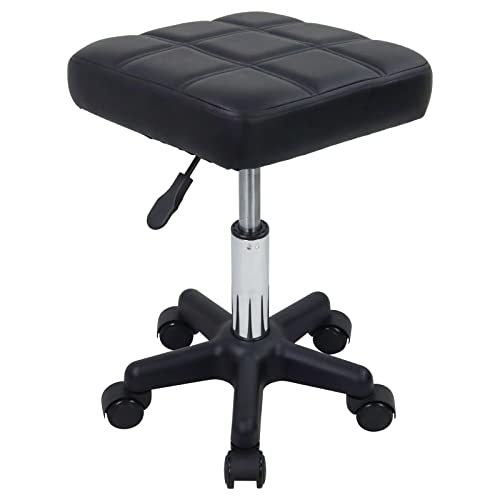 FURWOO Square Swivel Stool with Wheels PU Leather Rolling Stool Height Adjustable for Spa Salon Massage Black - color: Black