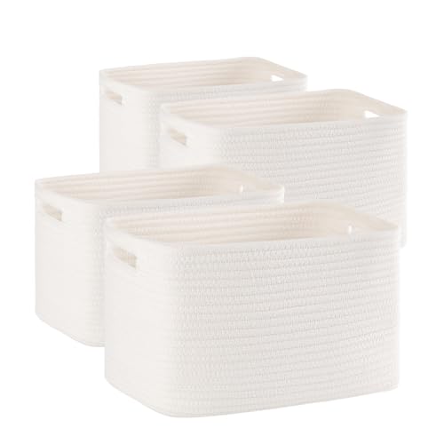 4 Pack Storage Baskets for Organizing Toys, Towels, and Clothes, Woven Basket for Shelves, Sturdy Nursery Cube Bins for Storage, 13''L x9''W x7.8''H, White - color: White