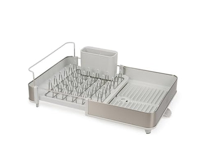 Joseph Joseph Extend Steel Expandable Dish Drying Rack with Removable Cutlery Holder Swivel Draining Spout, Stainless Steel - color: Light Stone, style: 1-tier