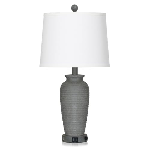 CINSARY 25" Grey Farmhouse Jar Table Lamps, 3 Way Touch Control Rustic Bedside Lamps with USB A+C Ports & AC Outlet, Pot Nightstand Lamps for Bedroom End Table (LED Bulbs Included) - color: Grey-1Pack