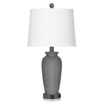 CINSARY 25" Grey Farmhouse Jar Table Lamps, 3 Way Touch Control Rustic Bedside Lamps with USB A+C Ports & AC Outlet, Pot Nightstand Lamps for Bedroom End Table (LED Bulbs Included) - color: Grey-1Pack