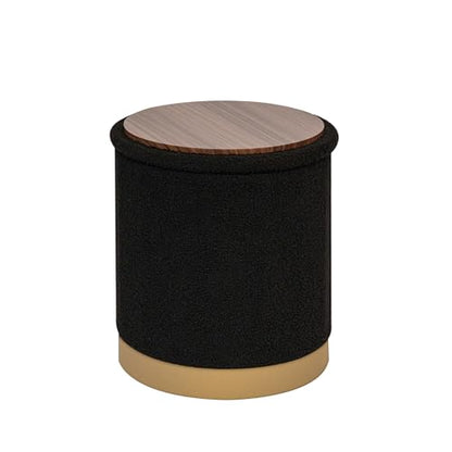 Round Storage Ottoman with Reversible Tray Top, 16.3" Boucle Ottoman Footrest Stool with Metal Base, Upholstered Vanity Stool with Storage for Living Room Bedroom, Black - color: Teddy-black