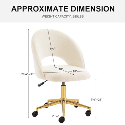 Furnimart Swivel Rolling Desk Chair, Adjustable Faux Fur Vanity Chair with Gold Legs, Cute Task Chair with Wheels for Living Room Bedroom Studying Small Places (Faux Fur White) - color: Faux Fur-white