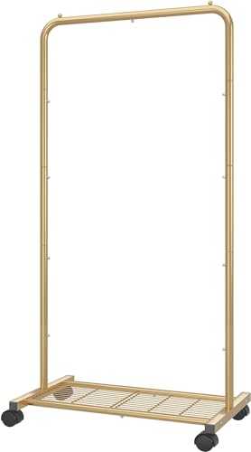 Simple Trending Clothes Garment Rack, Clothing Rack, Golden Yellow | Commercial Portable Closet with Mesh Storage Shelf, Anti-Slip Stoppers, 360° Wheels, Bedroom, Laundry Room - size: Single Shelf
