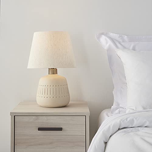 Nourison Home 16" Cream Natural Textured Ceramic Accent Table Lamp, Farmhouse, Boho, for Bedroom, Living Room, End Table, Coffee Table Lamp