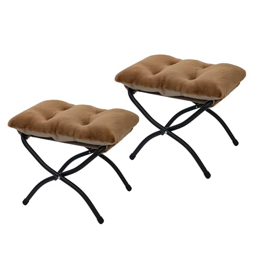 15"(H) Folding Ottoman, Set of 2, Foldable Footrest Stool, Small Foot Stool for Couch, Collapsible Foot Rest Ottoman for Sofa, Accent Padded Ottomans for Living Room, Bedroom, Brown - color: Brown 2pcs