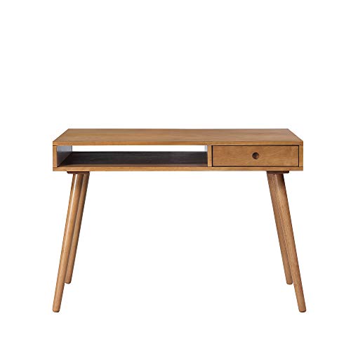 Nathan James Parker Modern Home Office Writing, Computer or Laptop Desk with Open Storage Cubby and Small Drawer, Walnut - color: Walnut