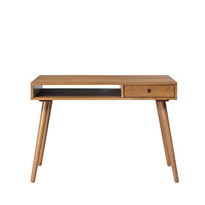 Nathan James Parker Modern Home Office Writing, Computer or Laptop Desk with Open Storage Cubby and Small Drawer, Walnut - color: Walnut