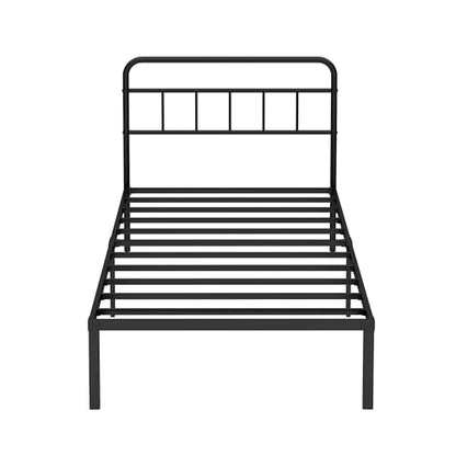 Twin Bed Frame with Classic Headboard, Black | Strong Metal Slats Support,Under Bed Storage Space,No Box Spring Needed,Easy to Assemble - size: Twin
