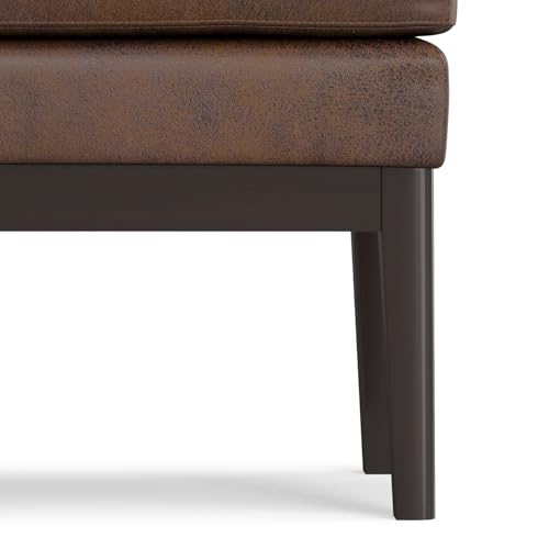 SIMPLIHOME Carlson Small Ottoman Bench - 27 inch Wide Upholstered Woven Fabric Rectangle Ottoman in Distressed Chestnut Brown, Mid Century Modern Bench for Bedroom or Living Room with Padded Seat - color: Distressed Chestnut Brown, style: Small Ottoman Be