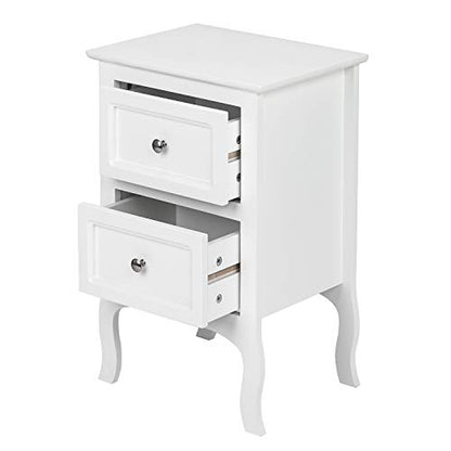 Bonnlo White Nightstand Set of 2, Nightstands with 2 Drawers, Bed Side Table/Night Stand, Small Nightstand for Bedroom, Small Spaces, College Dorm, Kids’ Room, Living Room, Wood, 16W x 12D x 24H - color: White