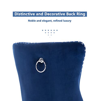 Virabit Blue Set of 2, Velvet Tufted Dining Chairs with Nailhead Back and Ring Pull Trim, Upholstered Dining Chairs for Kitchen/Bedroom/Dining Room… - color: Blue, size: set of 2