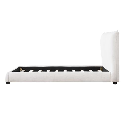 DNYN Upholstered Platform Bed Frame with Thick Pillow-Back Headboard | Linen Fabric Bed| Low-profile Design| No Box Spring Needed| Wooden Slats Support| Easy Assemble| Twin Size - size: Twin