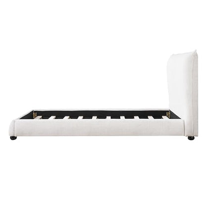 DNYN Upholstered Platform Bed Frame with Thick Pillow-Back Headboard | Linen Fabric Bed| Low-profile Design| No Box Spring Needed| Wooden Slats Support| Easy Assemble| Twin Size - size: Twin