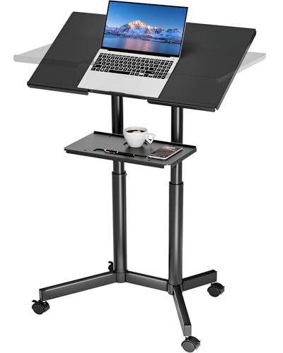 BONTEC Lecterns & Podiums Portable Mobile Standing Laptop Desk, Sit Stand | Height Adjustable, Home Office Classroom Pulpit Stand Up Desk Workstation, Rolling Table Laptop Cart with Storage Tray - color: Black