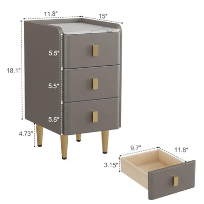 AQIMUELE Narrow Nightstand with Drawers, Narrow Side Table Leather, Small Bedside Tables for Bedroom. (Dark Gray) - color: Dark Gray, size: 11.8''W x 15"D x 22.8"H