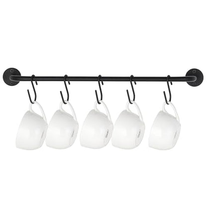 Mkono Wall Mounted Mug Holder, Coffee Cup Hanger Rack with 5 Hooks, 1 Pack | Kitchen Rod, Space Saving, Easy Assembly, Wall & Under Cabinet, Durable Metal, Kitchen Dining Bar Organizer, Multi-Function - size: Medium