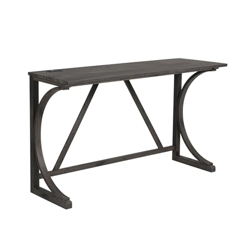 59" Counter Height Bar Table Set with Power Outlet, Industrial Breakfast Table with 3 Padded Stools, 4 Piece Bar Table and Chairs Set for Living Room, Dining Room, Dark Gray - color: O-dark Gray